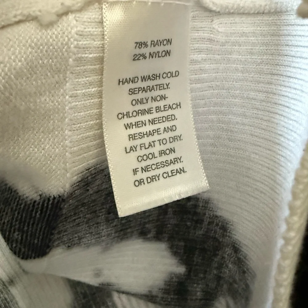 White House Black Market Black and White Cardigan with Pink Floral Accents - Picture 3 of 4